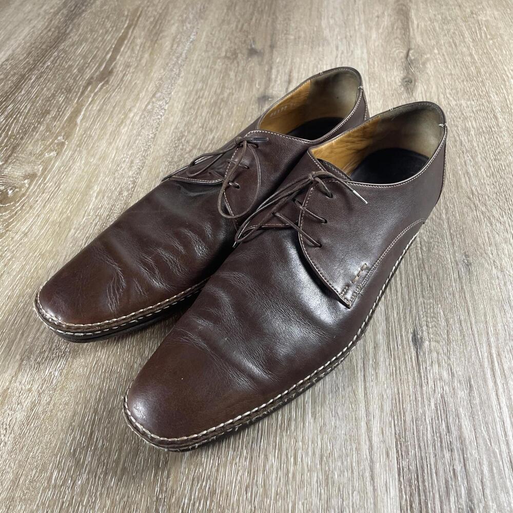 Moreschi Italian Exotic Moccasin Stitch Dress Shoes Lightweight Brown Men's 14